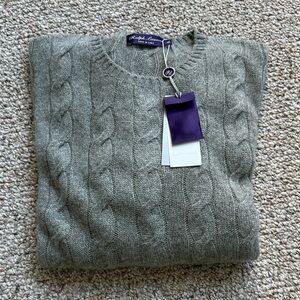 Ralph Lauren Purple Label Men's Cable Knit Crewneck Cashmere Sweater - Gray
